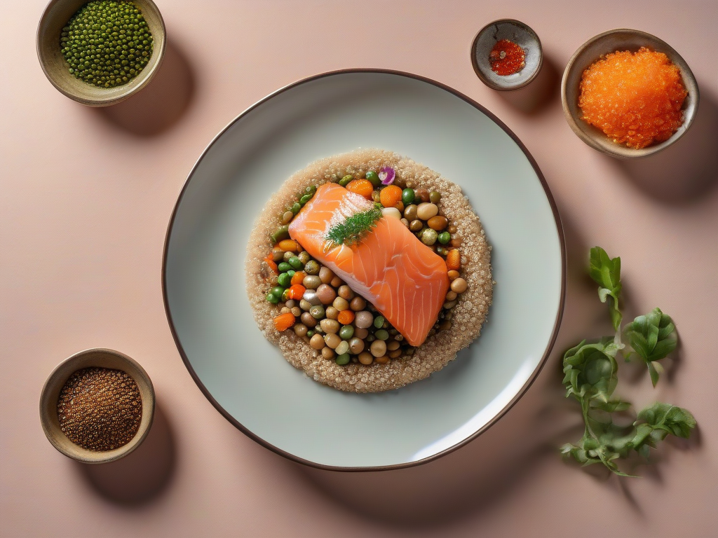 Salmão Grelhado com Legumes Frescos e Quinoa Japonesa