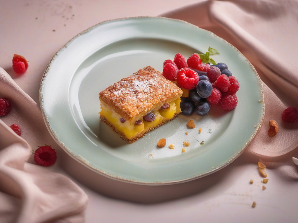 Torta Fina de Coco com Frutas Vermelhas e Nozes