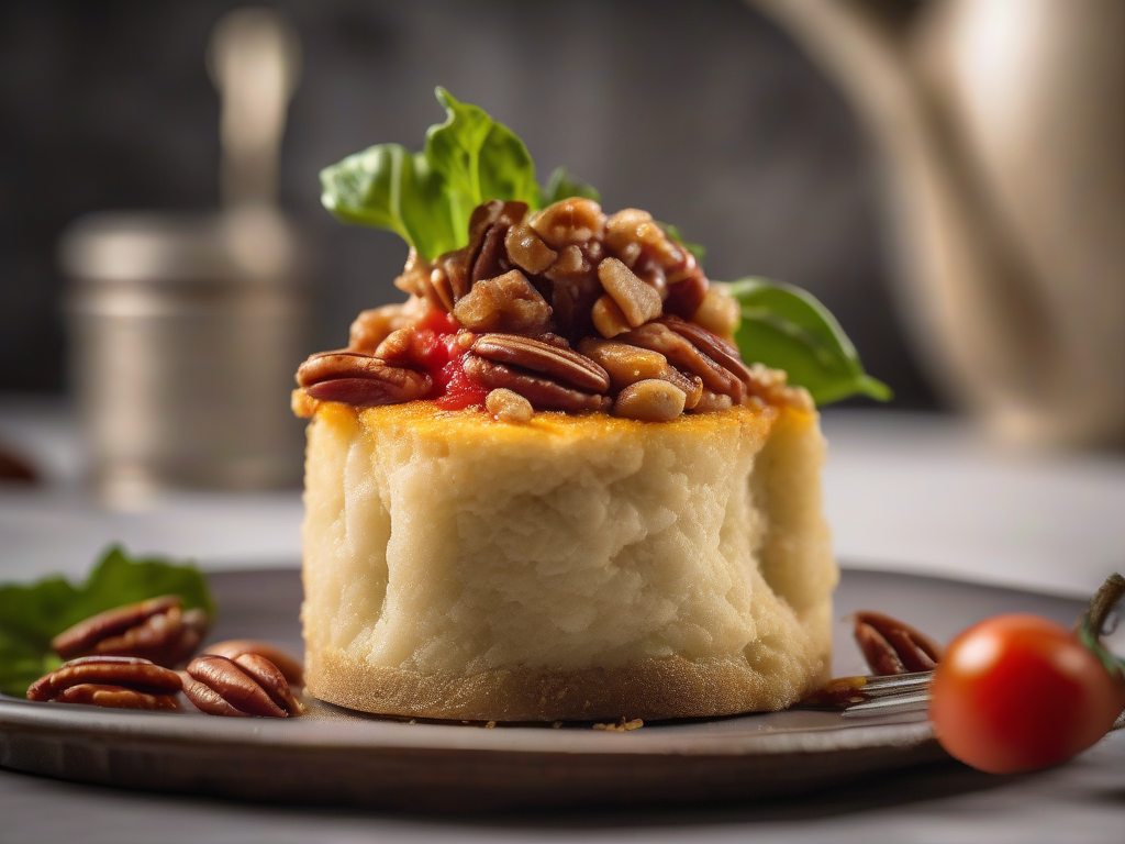 Torta de Queijo com Nozes Pecan e Molho de Tomate