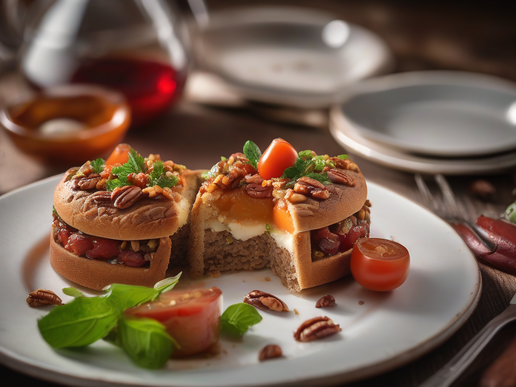 Torta de Abobrinha com Nozes Pecan e Molho de Tomate