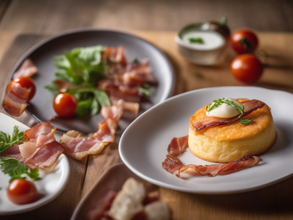 Torta de Queijo com Bacon e Molho de Tomate