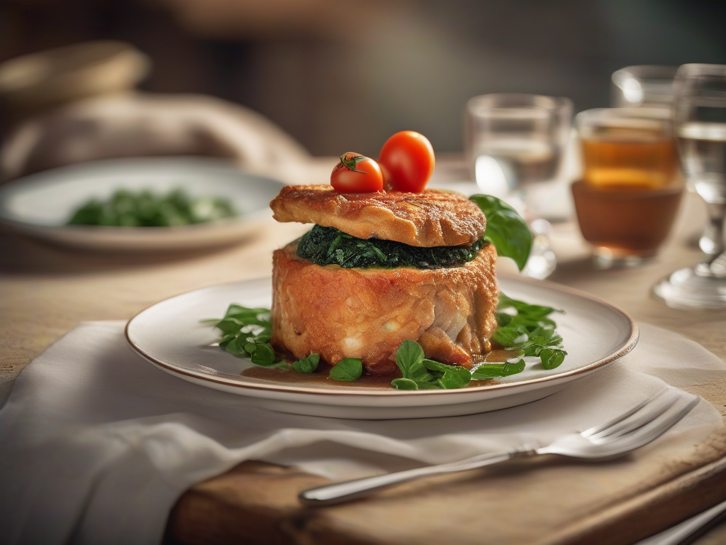 Torta de Frango com Molho de Tomate e Espinafre