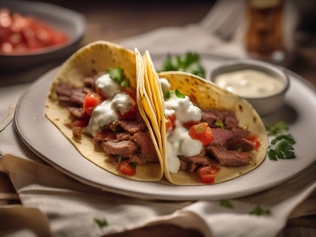 Tacos de Carne com Salsa de Tomate e Queijo