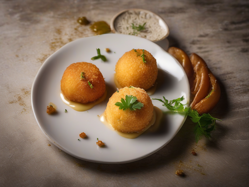Arancini de Queijo e Presunto ao Molho de Mostarda
