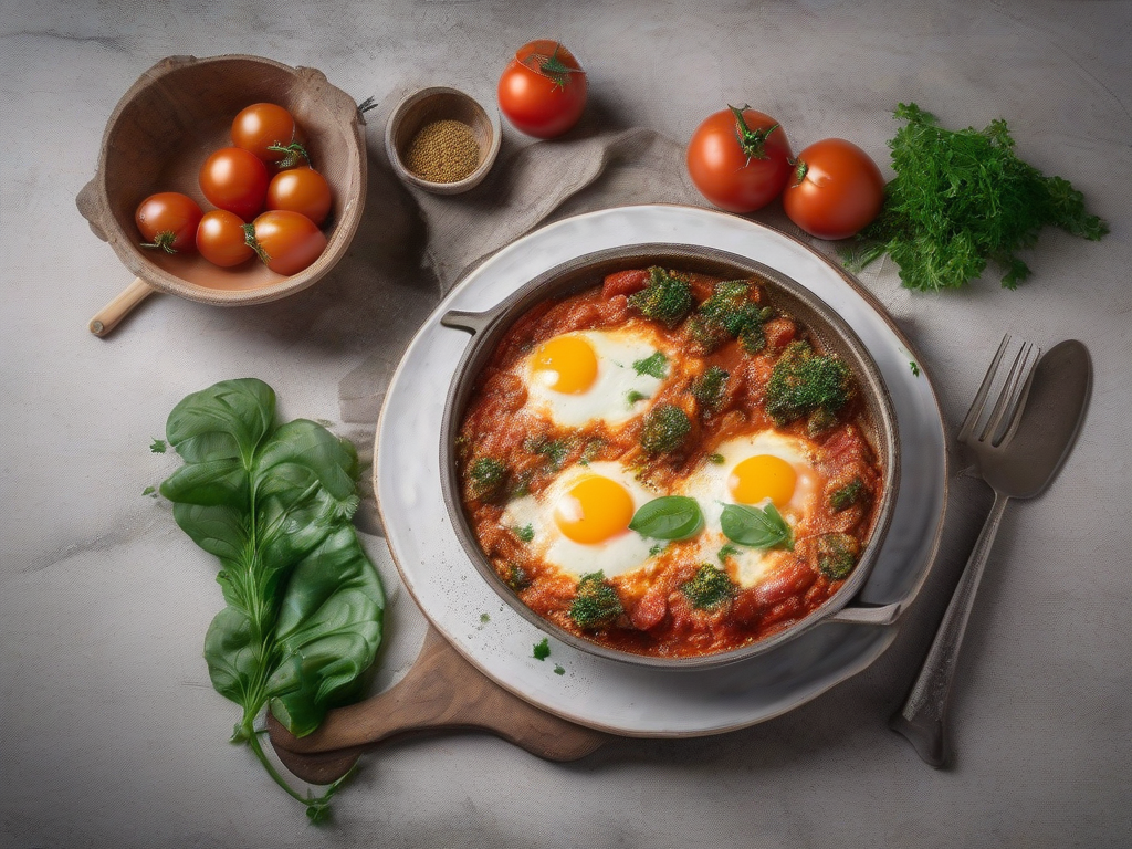 Shakshuka de Tomate com Espinafre e Nozes