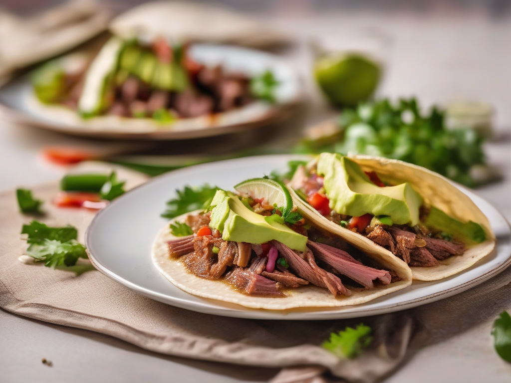 Tacos de Carne de Porco com Salsa de Abacate