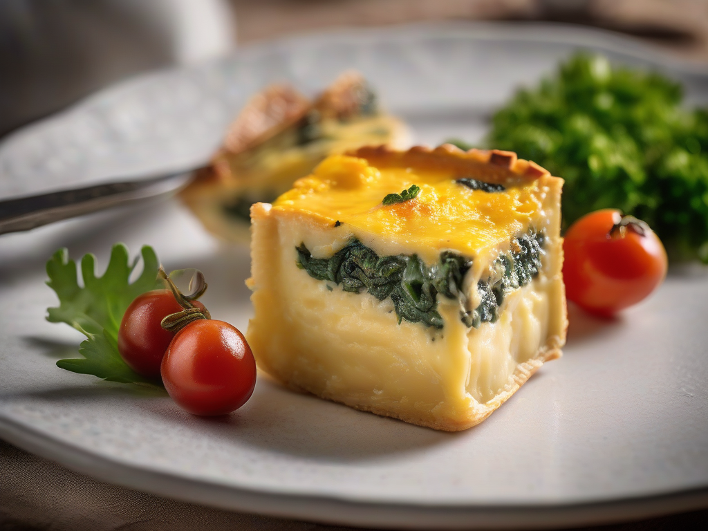 Quiche de Queijo e Espinafre com Molho de Calabresa