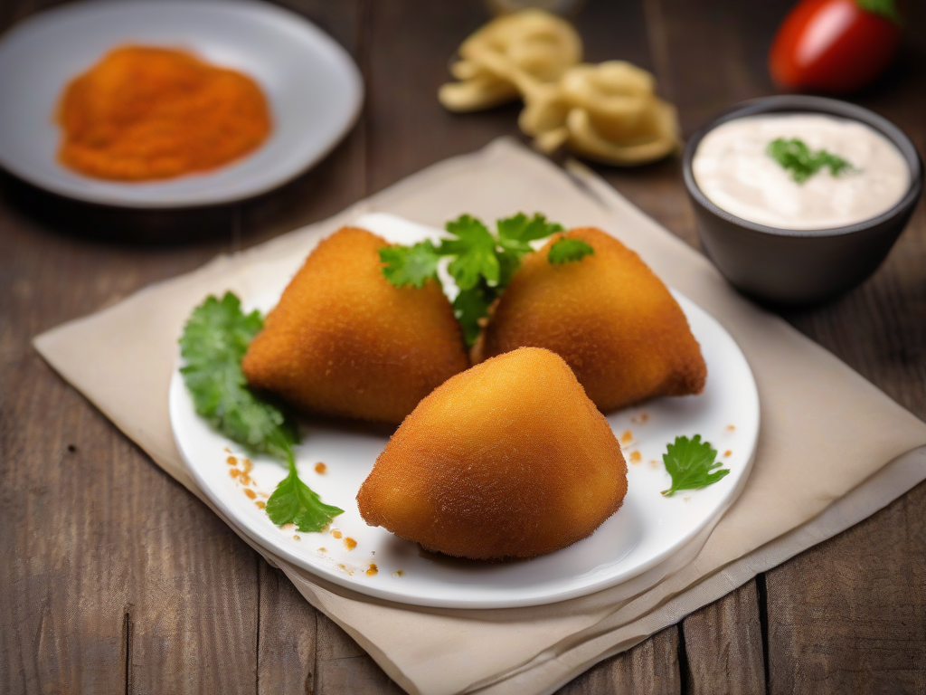 Coxinha de Frango com Molho de Pimenta
