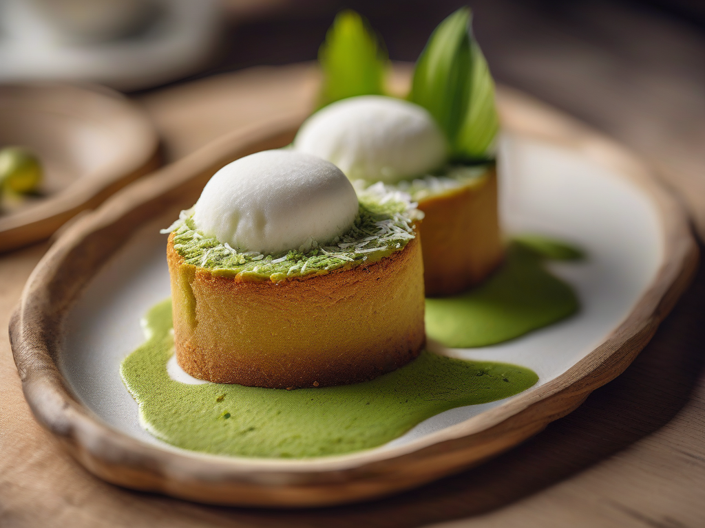 Torta Fina de Coco com Gengibre e Matcha