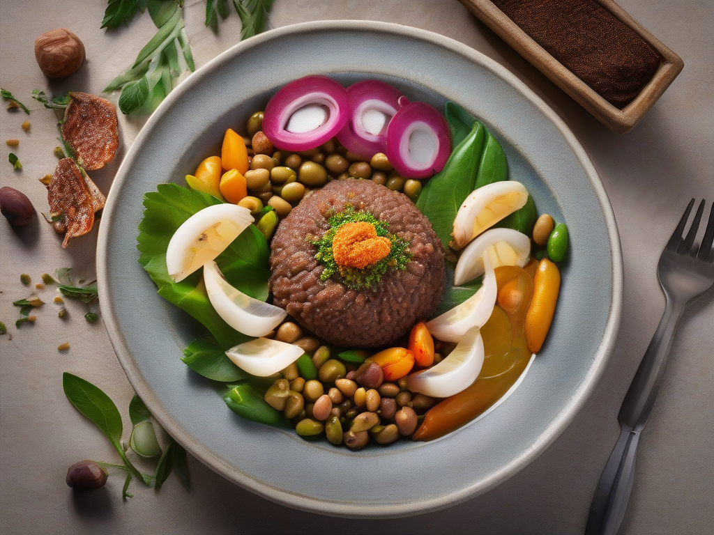 Kibbeh de Camarão com Legumes Mediterrânicos