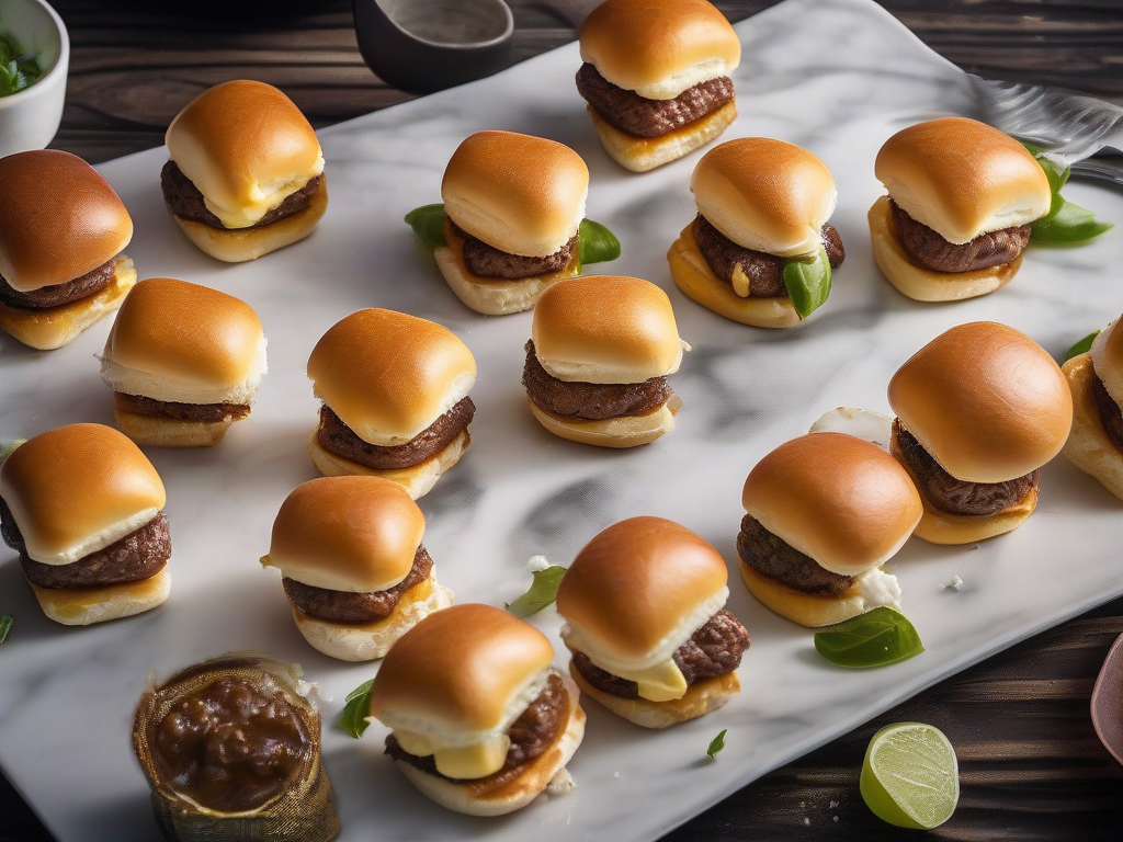 Sliders de Carne com Queijo Cheddar e Cebola Caramelizada